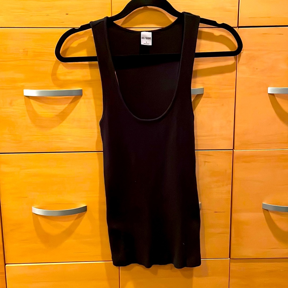 NWOT Re/done stretchy black ribbed tank, small